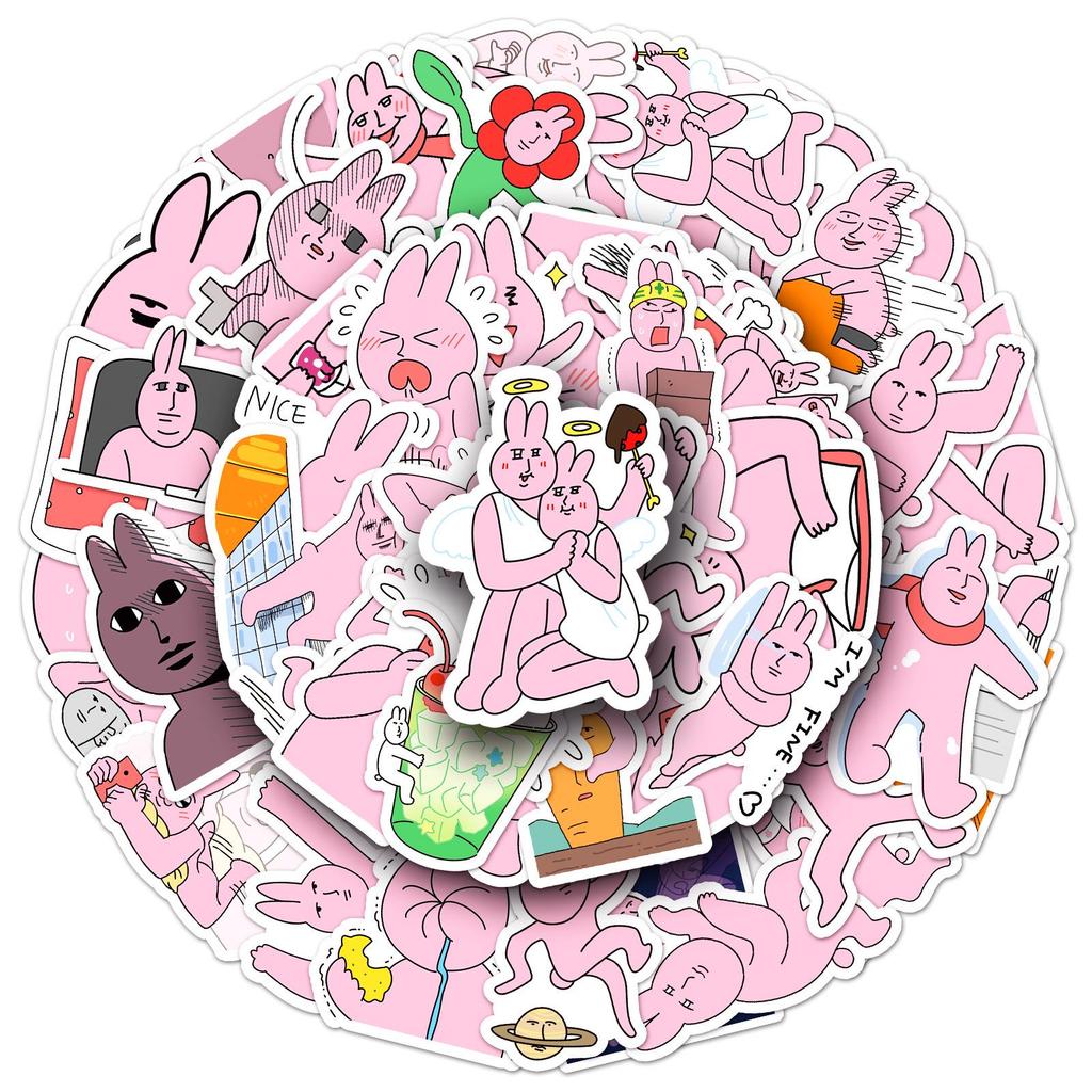 Pink Rabbit Funny Emoji Stickers – 50 Sheets for DIY Decoration, Suitcases, Computers, Journals