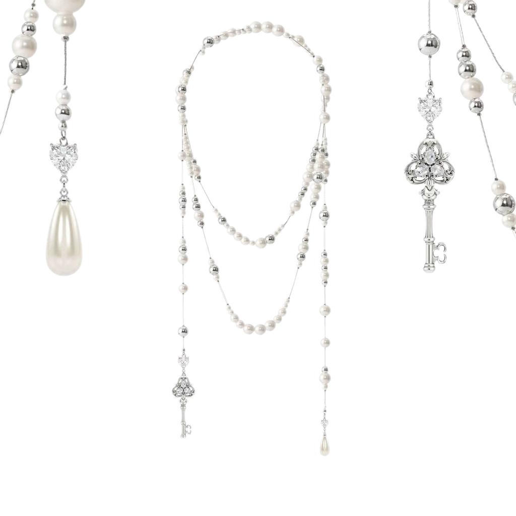 Serratura d'amore serie cilindro chiave goccia d'acqua perla rotta lunga collana impilata catena avvolta per maglione