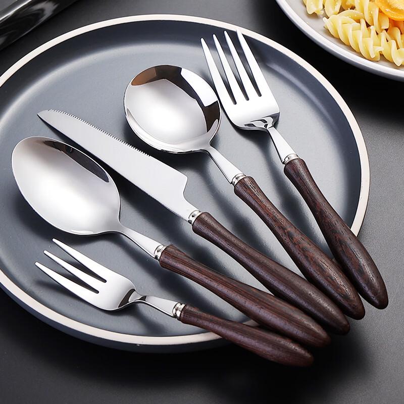 Abay Wenge Wood Handle 304 Stainless Steel Dinner Spoon Set