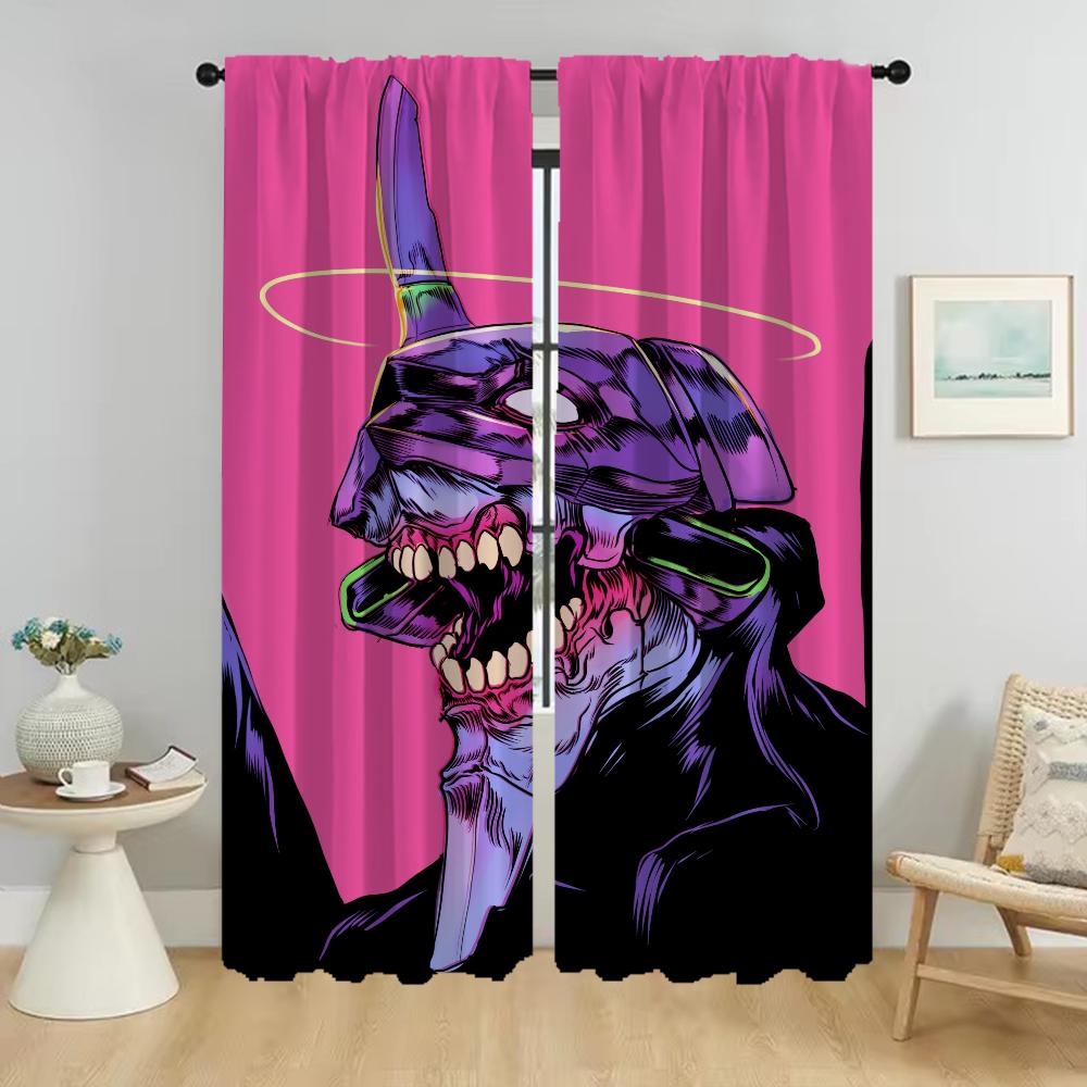Evangeliones Blackout Curtains for Living Room Tulle for Bedroom Halloween Decoration Kitchen Curtains 2 Pieces Shades Partition