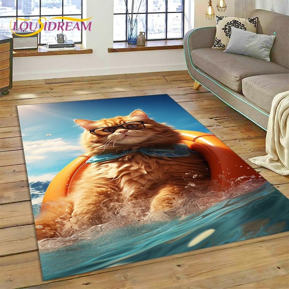 3D Persian Cat,Cute Calico Cat,Ragdoll Cartoon Rug Carpet for Living Room Bedroom Home Decor,Non-slip for Sofa  Doormat Gift Kid