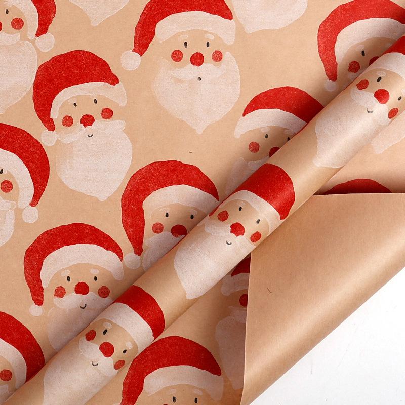 43*300cm Christmas Kraft Wrapping Paper Xmas Tree Santa Claus Gifts Packaging Paper DIY Craft Home Party Decoration Background