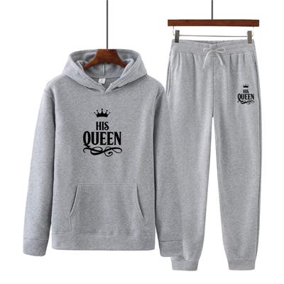 Damen Langarm HIS QUEEN Bedruckter Sport-Trainingsanzug Hoodies + Jogginghose Sportbekleidung Jogging 2-teiliges Set Kapuzenpullover-Anzug