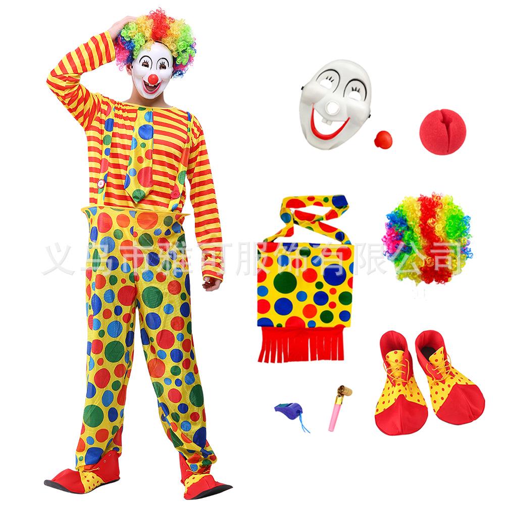 Halloween Clown Costume Set for Adults: Circus Outfit with Wig and Mask