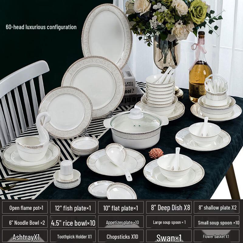 Ruhan 60-Piece European Bone China Tableware Set