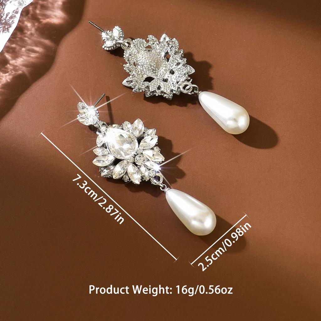 Light luxury style diamond studded imitation pearl water droplet silver needle earrings, high-end and elegant earrings for women
