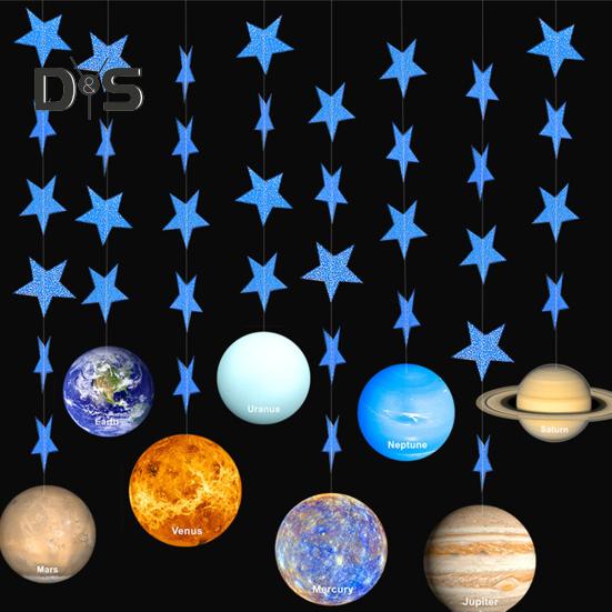 1 Set langlebige Planeten-Hängeflagge mit Glitzersternen, auffälliger Banner-Anhänger mit Sternenhimmel-Motiv, Geburtstagsparty-Dekor