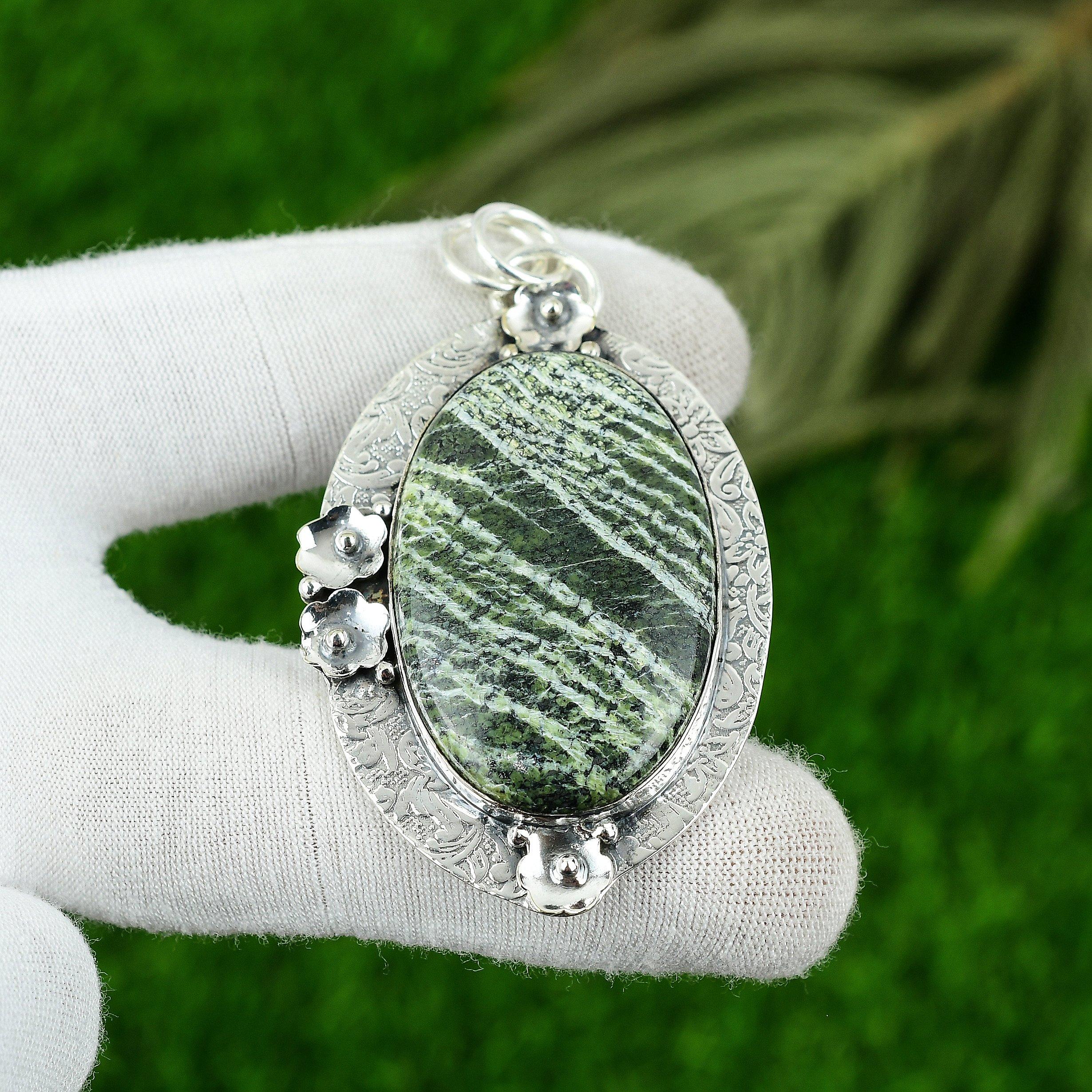 Birthday Gift For Her Natural Green Swiss Opal Gemstone Pendant 925 Silver