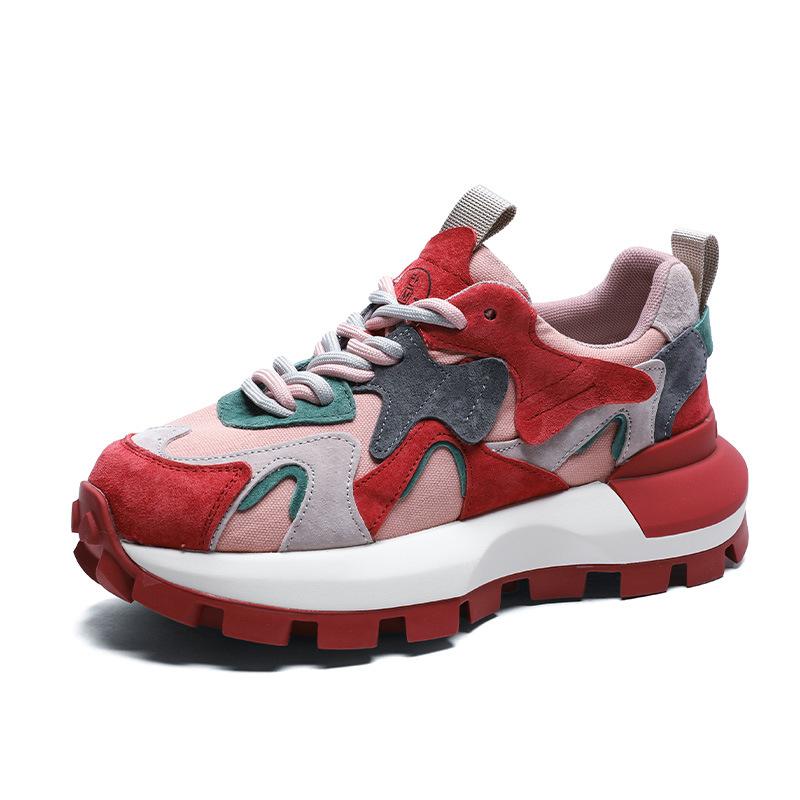 Leather small waist platform waffle Forrest Gump shoes new autumn super fire sports casual dad shoes