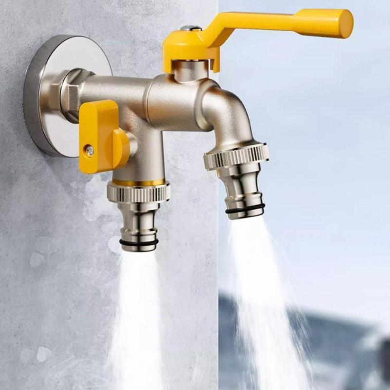 Garden Hose Tap Faucet Adapter 1/2'' 3/4'' Ibc Water Tank Connector with 2 Outlets Irrigation Joint Replacement Fitting