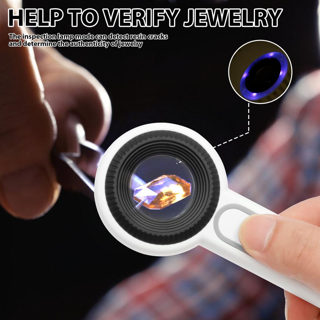 Magnifying Glass USB Rechargeable 60X Handheld Magnifier with Adjustable 3 Light Mode Electronic Magnifier for Watch Repair Read