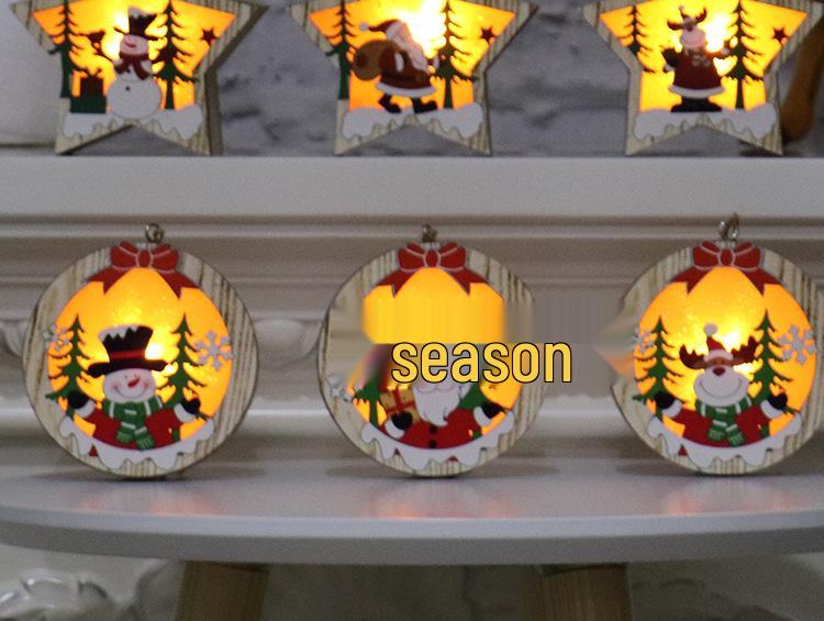 Wooden Luminous Christmas Ornaments: Star, Santa, Snowman, Deer Scene Pendants