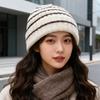 Японская полосатая шерстяная шапка с цветовыми блоками для женщин Модная и простая вязаная шапка с защитой ушей Универсальная парная шапка Баотоу от холода Мужская трендовая