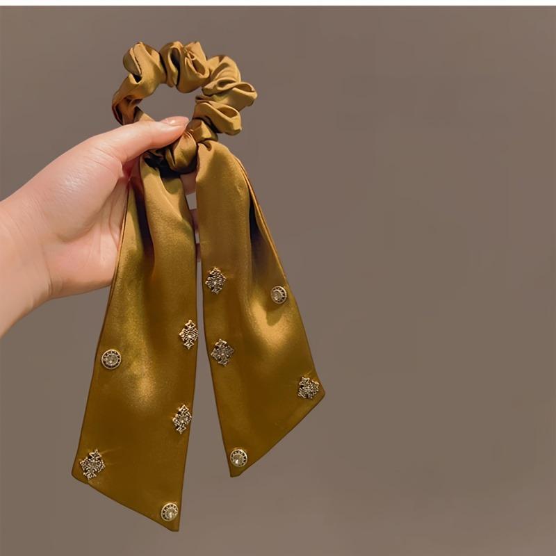 Light Luxury Satin Ribbon Hairband with Metal Cross Decorations and Elastic Band Vintage Style High-end Hair Accessories