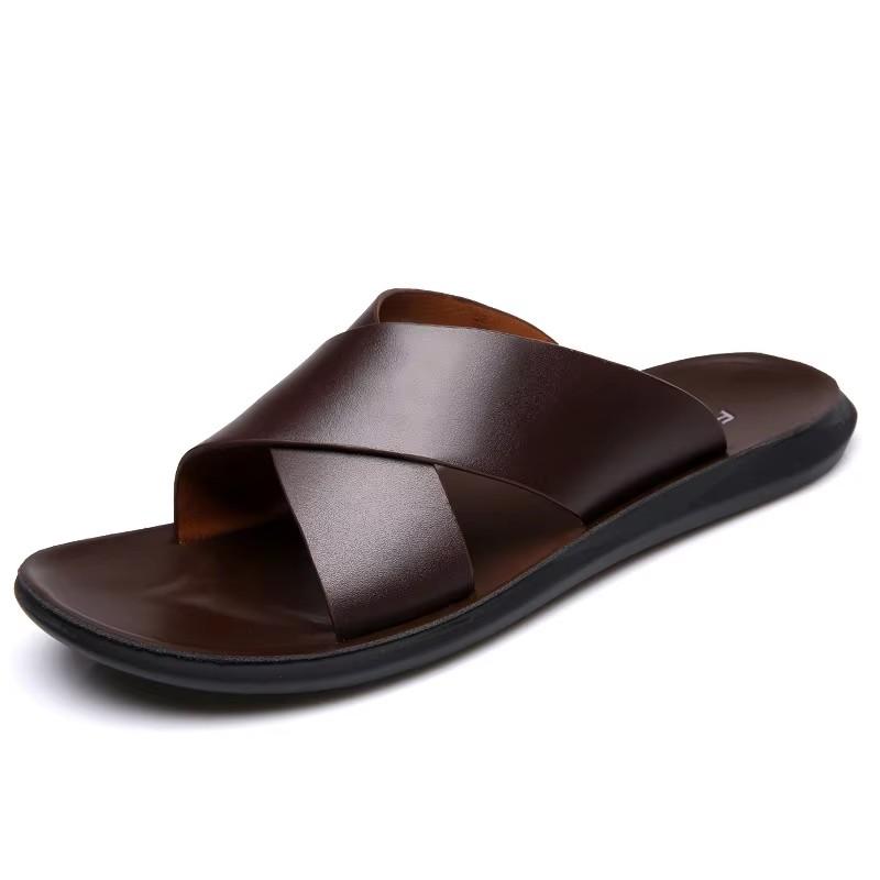 Męskie Kapcie Buty Skórzane Letnie Miękkie Obuwie Moda Męskie Buty Wodoodporne Klapki Outdoor Gumowe Płaskie Sandały Męskie Buty Plażowe