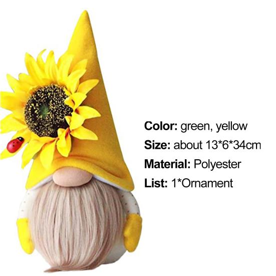 Plush Doll Sunflower Gnome Pattern Home Decor Polyester Ornamental Stuffed Doll for Couch