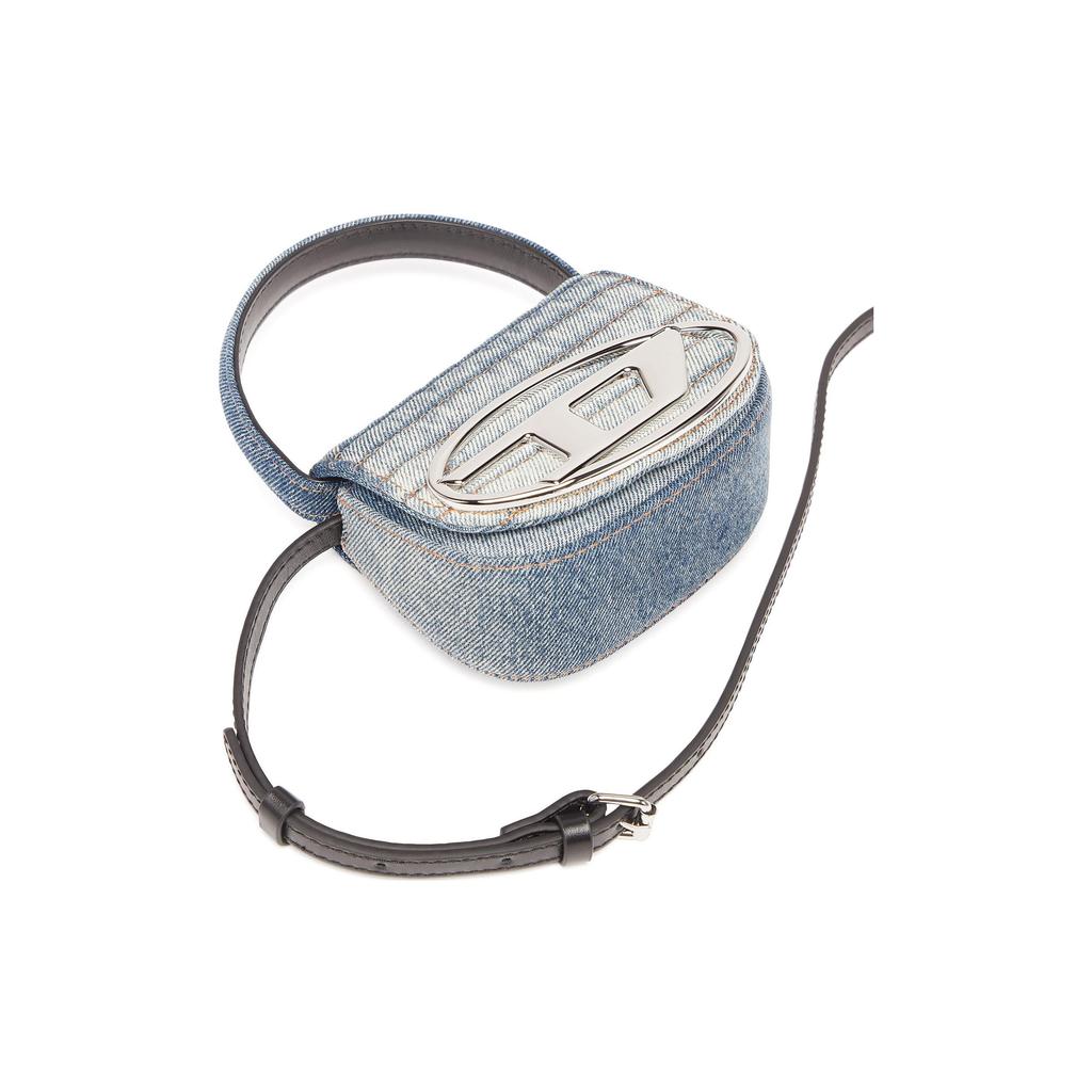 Diesel 1Dr Silver Logo Adjustable Detachable Shoulder Strap Cotton And Calfskin Mini Handbag Women handbag Blue White X08709P5572