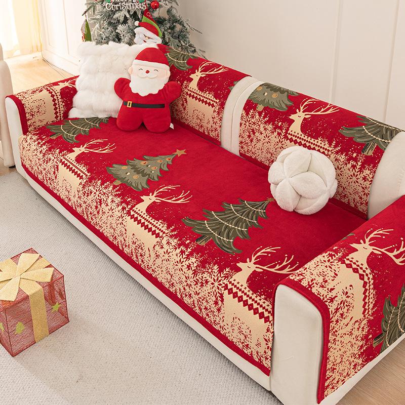 

Red Christmas-Themed Chenille Sofa Cushions New All-Season Universal Sofa Cover Fabric Anti-Slip Sofa Covers Seat Cushions Pillowcase30x50cm червоний