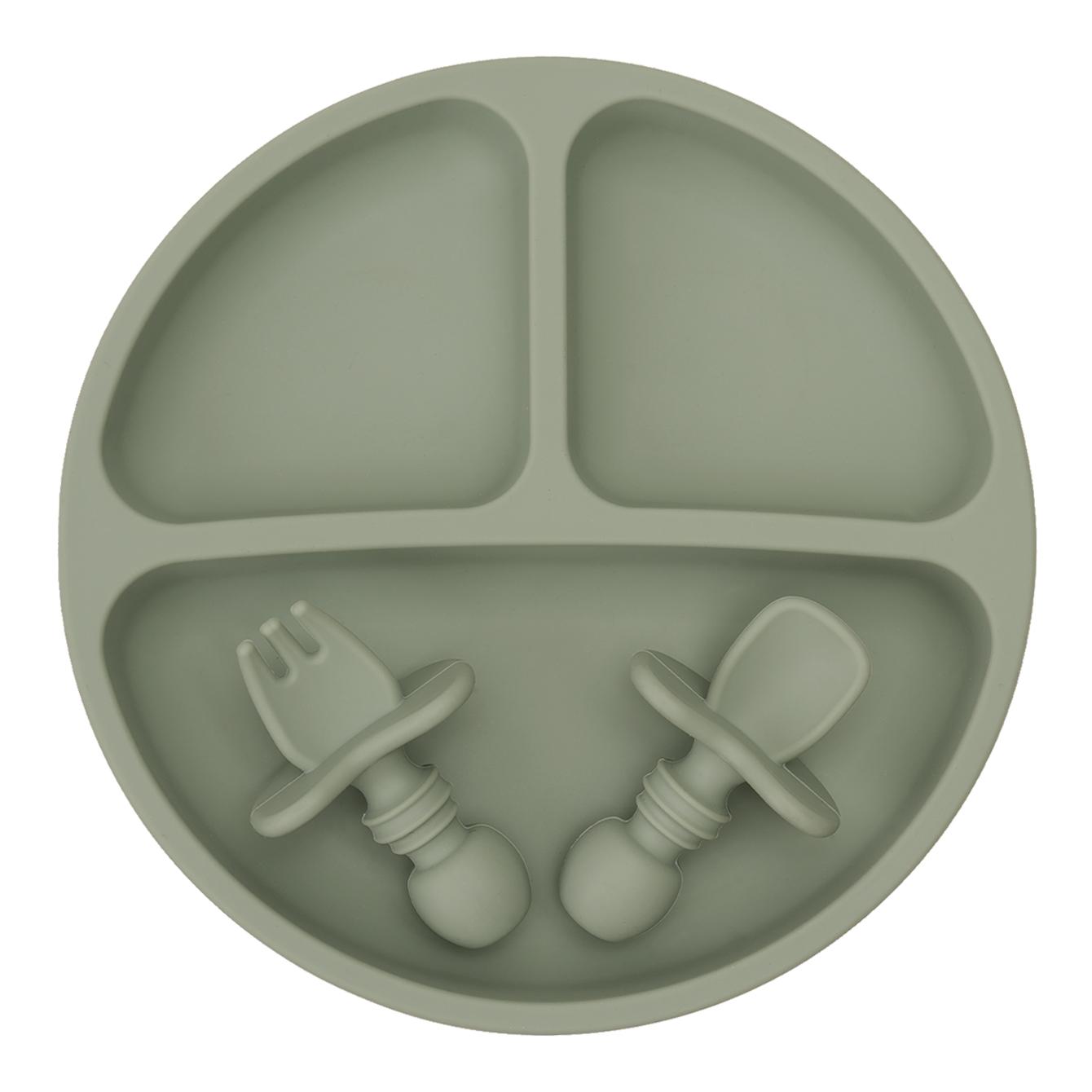

Color Kids 3PCS BPA Free Silicone Baby Plate Suction Smile Face Dish Set Toddler Training Spoon Fork Kids Feeding Tableware