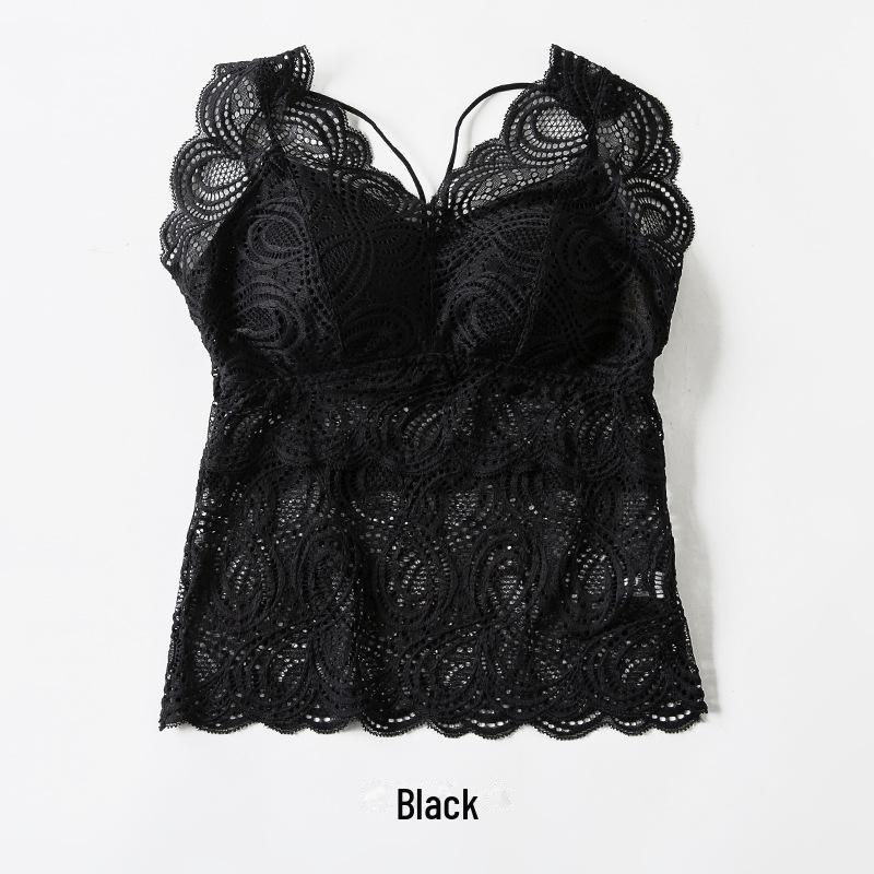 Stylish Full Lace V-Neck Backless Bra-Free Sling with Thick Padded Chest Wrap