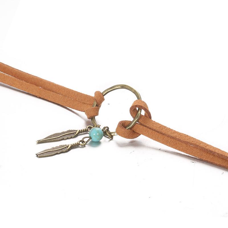 Women Bohemian Choker Boho Feather Bead Pendant Brown Leather Chain Necklace Lady Jewelry Party Gift