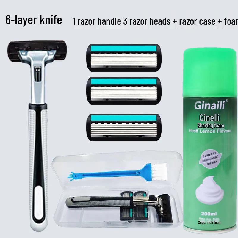 Gillette Six-Layer Manual Razor Blades for Beard Shaving - Old-Fashioned Shaving Style