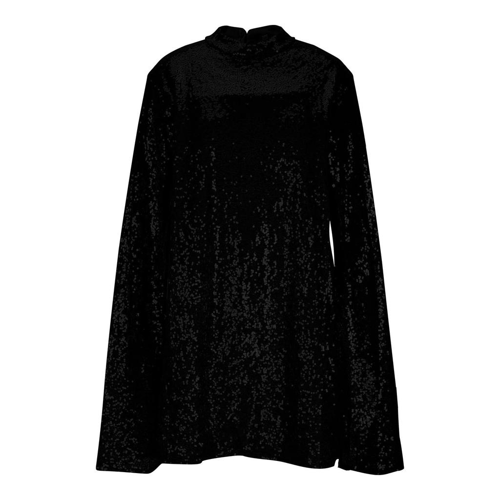 Women's Fashionable And Sexy Color Stand Up Collar Cape Sleeve Sequin Party Dress