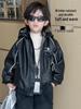 2025 Autumn/Winter Boys' Stylish Windproof Leather Jacket - Fashionable & Warm