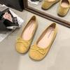 Spring and summer 2025 new bow suede shallow mouth single shoes round head comfortable soft sole not tired feet Doudou women's shoes