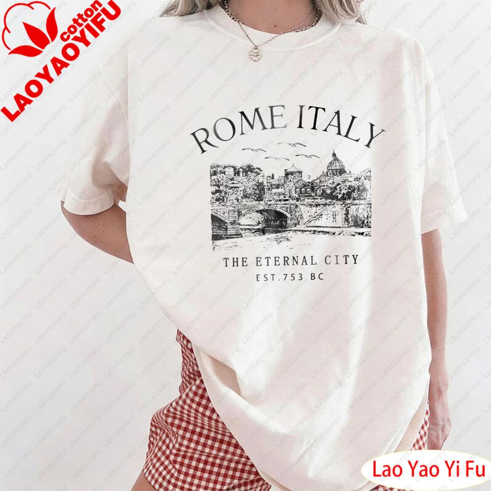 I RoUnisex Italy Shirts Italy Skyline TShirt Womens Summer Tees ROME ITALY THE ETERNAL CITY EST 753 BC Graphic Tees