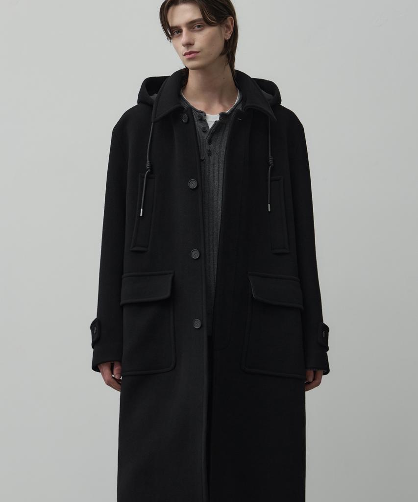 Alyss [Wool 90] Detachable Wool Balmacaan Hooded Coat [Black]