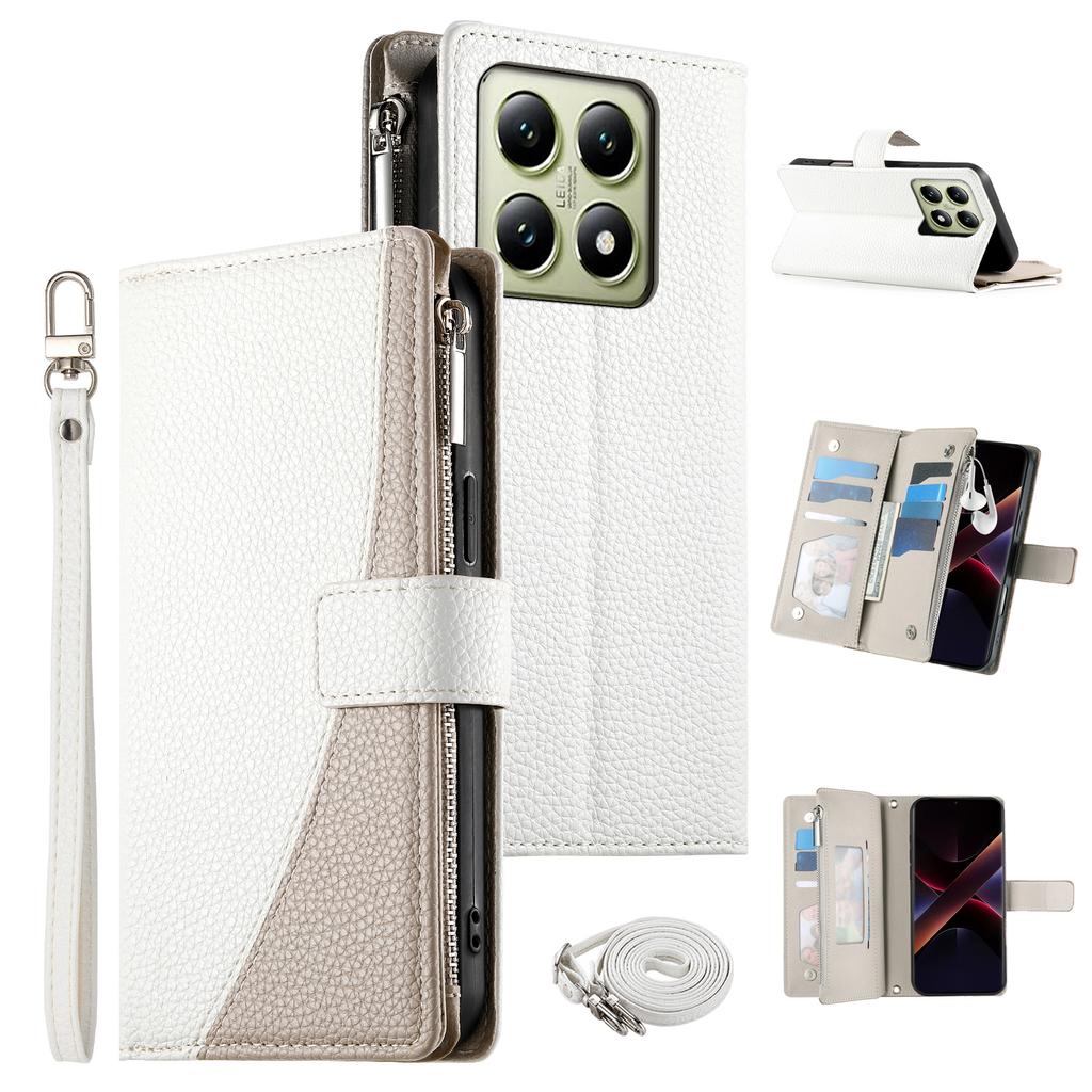 For Realme 14T 5G Case Zipper Wallet Color Splicing Leather Flip Phone Cover with Straps
