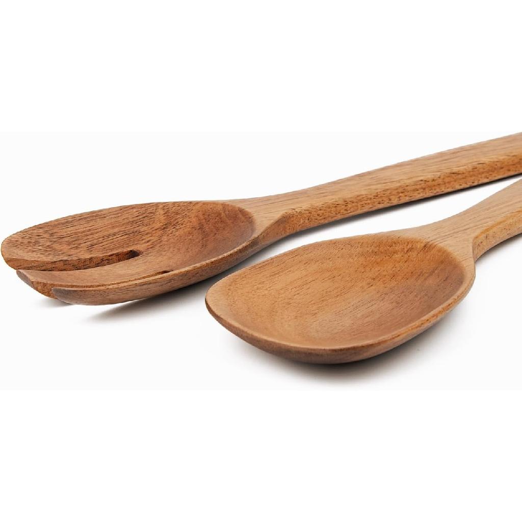Naturoom Acacia Wood Salad Servers, 10-inch Wooden Utensils for Cooking and Kitchen - Set of 2