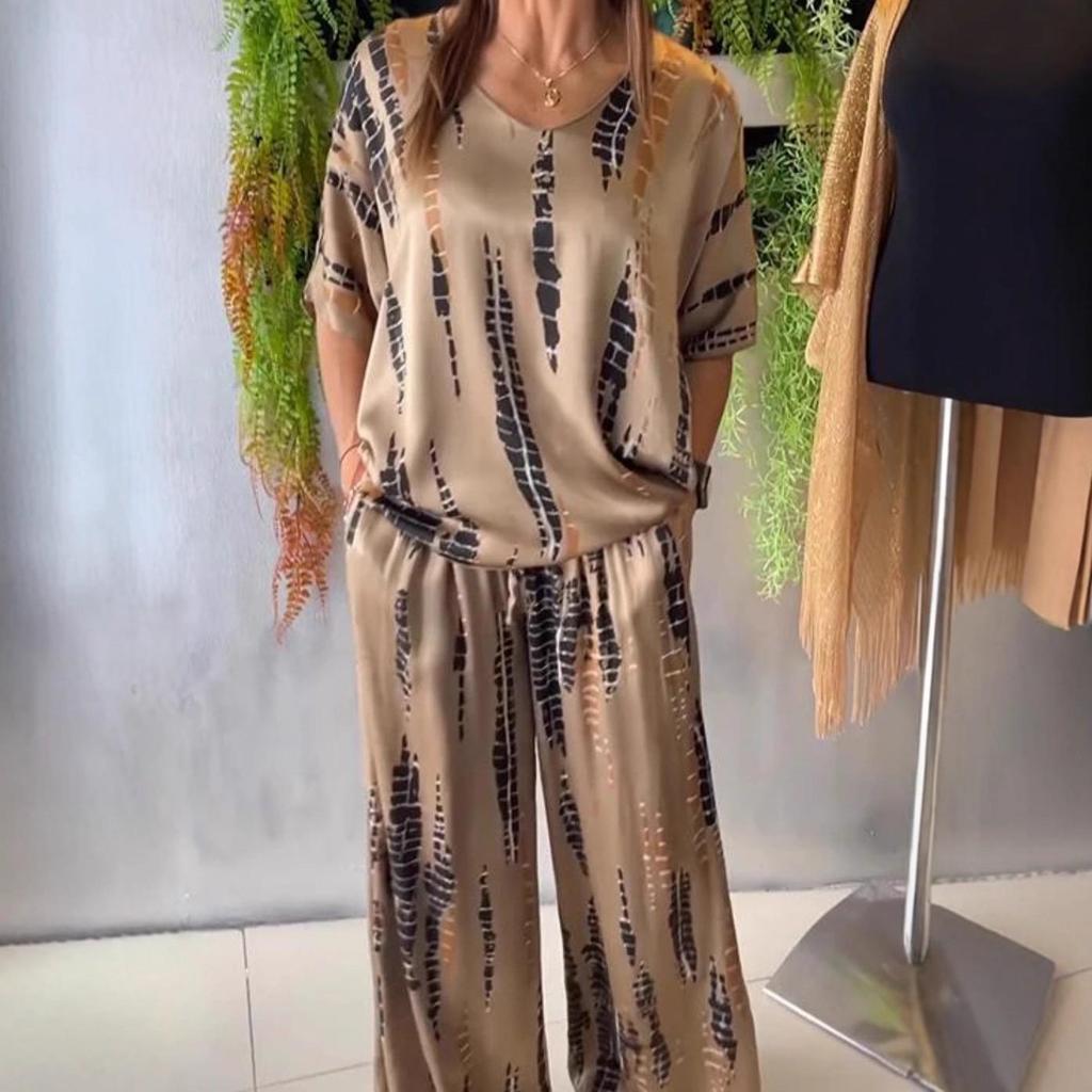 Summer 2025 Women's Round Neck Fashion Printed Loose Two-piece Set