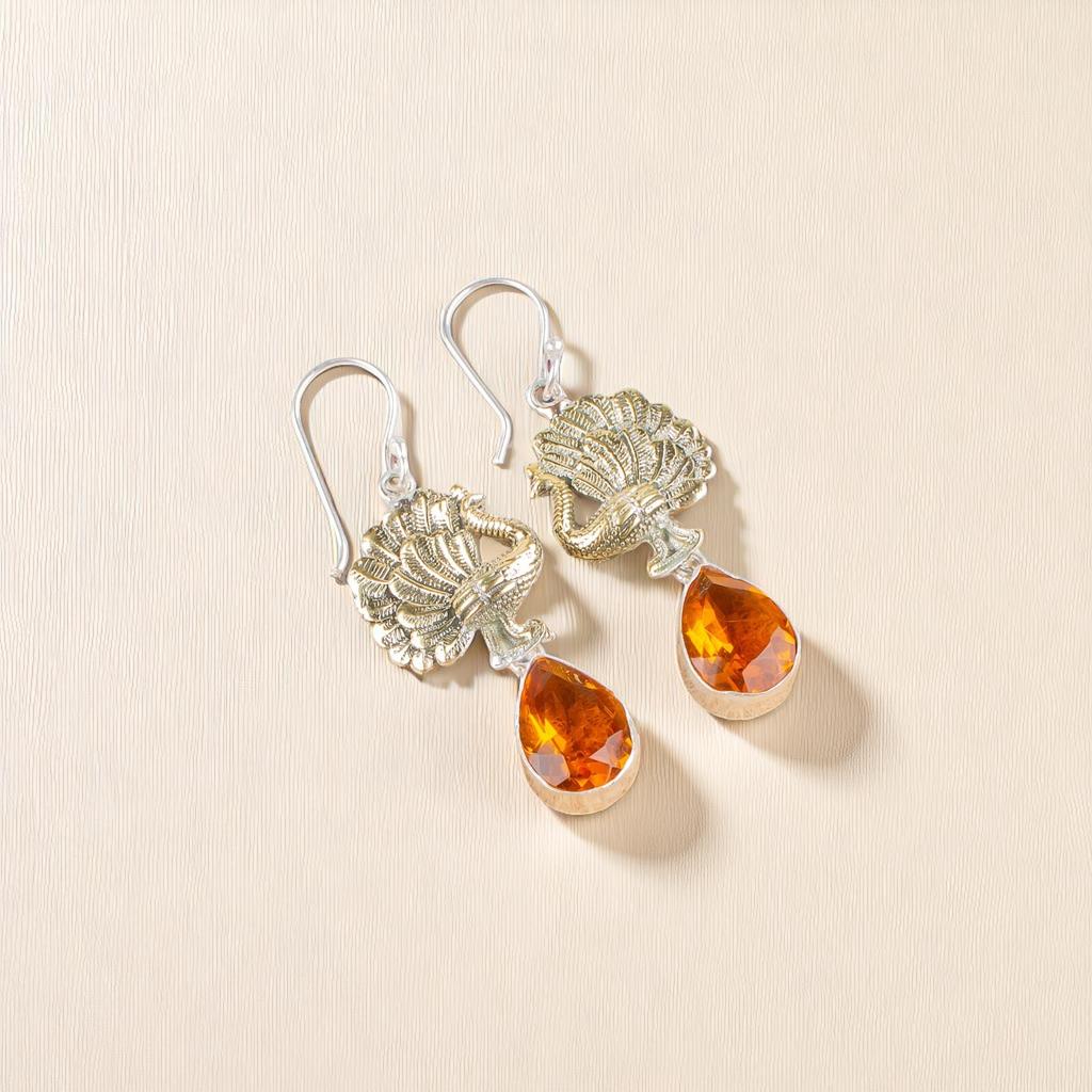 Citrine Gemstone 925 Sterling Silver Jewelry Handmade Women Gift Earrings 2.20" EE-44-1