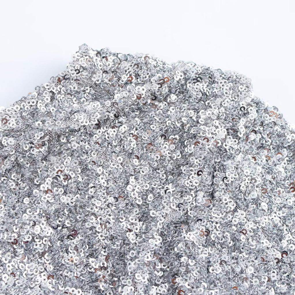 2024 Winter European & American Round Neck Sequin Long Sleeve Dress - Elegant & Simple Fashion for Women