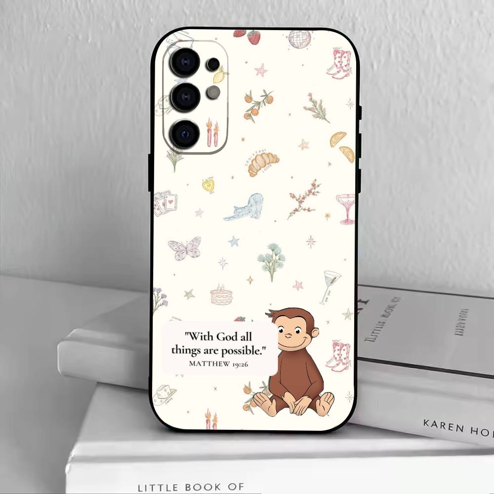 M-C-Monkey-Curious George Phone Case Black Silicone Soft For Samsung S25,S24,S21,S22,S23,S30,Ultra,S20,Plus,Fe,Lite