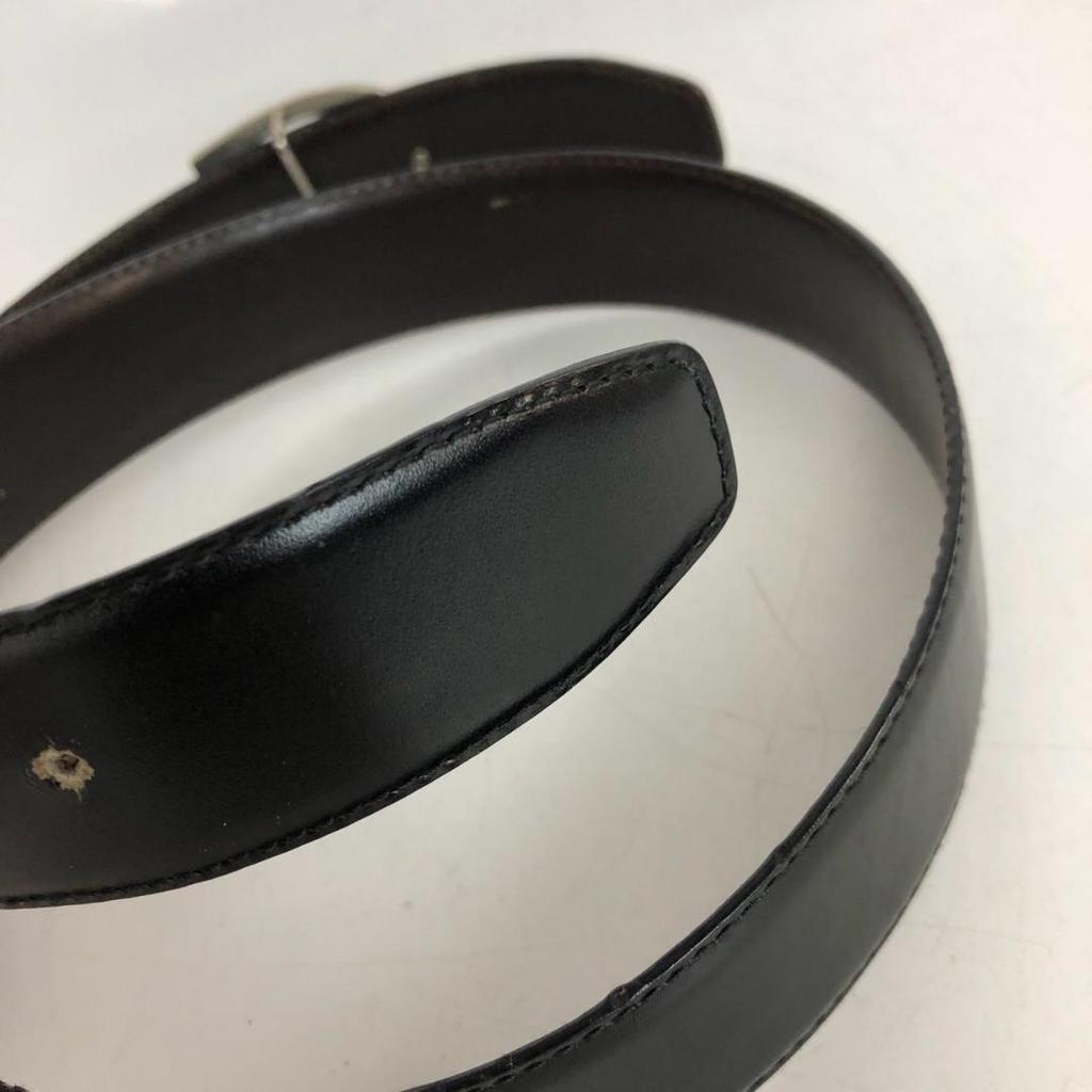 Used GUCCI Silver G Logo Buckle Black Leather Belt Business