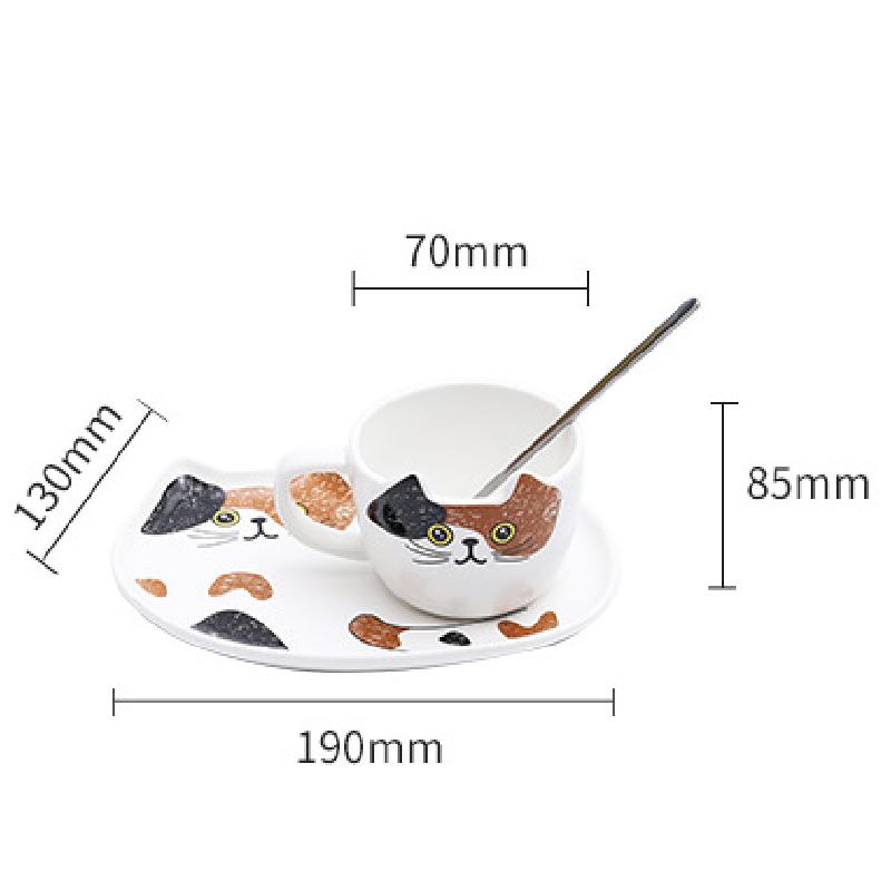 European Ceramic Cat Ceramic Mug Dessert Plate Set Cartoon Animal Mug Simple Couple Cup Kitchenware 200ML Mug Exquisite Gift