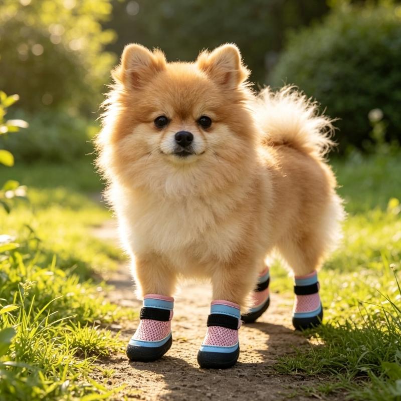 Small Dog Shoes Set with Light Upper, Grip Bottom Support, Small Dog Paw Shoes and 4 Piece Daily Summer Walk Use Plus