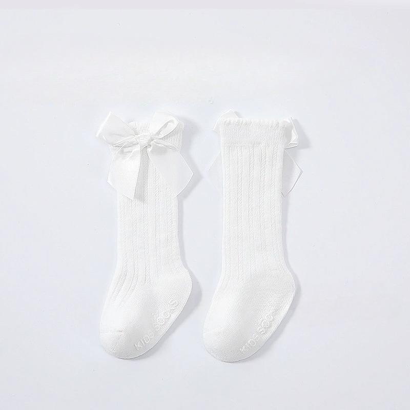 

Boys and girls striped high-tube socks, baby bubble mouth stockings, baby bow cotton non-slip socks, children s socks M білий