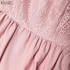 ZANZEA Women Lace Patchwork Casual Round Neck Short Sleeve Dress