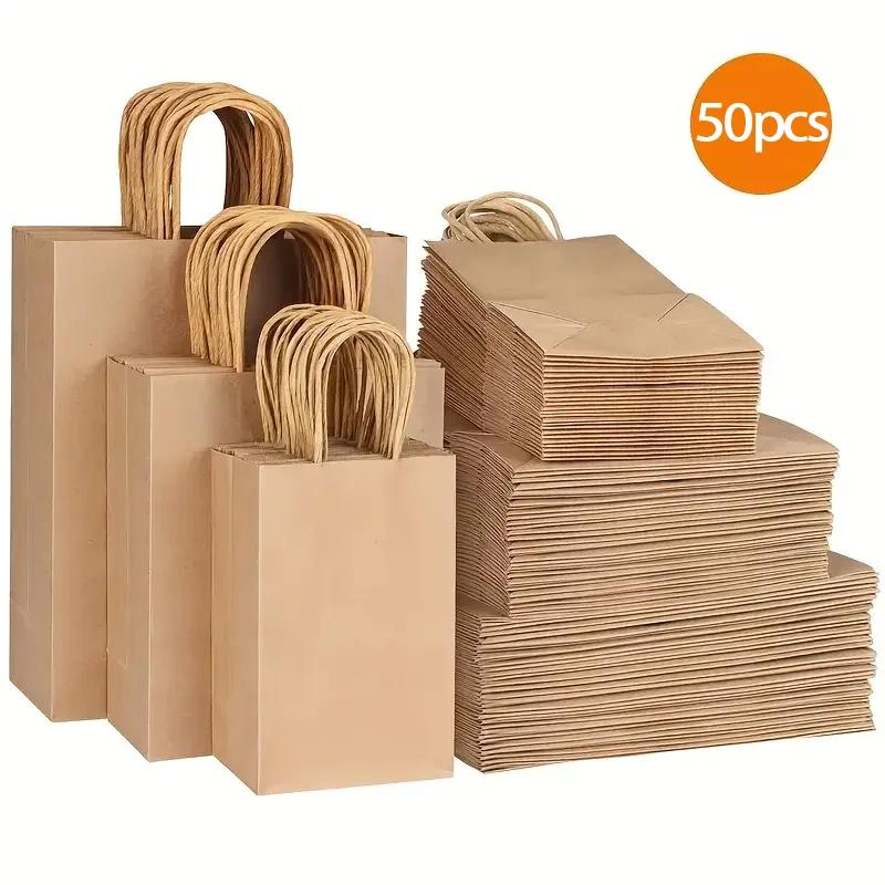 10/20/50pcs Party Favor Bags Recyclable Kraft Paper Shopping Bags for Birthday Gift Candy Treat Goodie Goody & Grocery Packaging