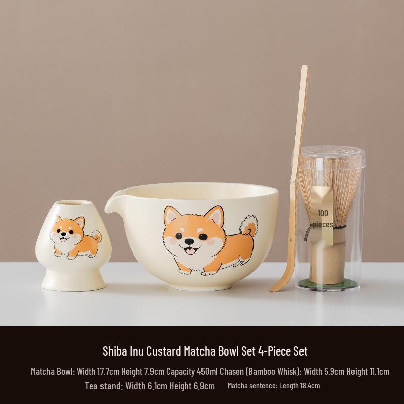 Japanese Song Dynasty Matcha Tea Ceremony Set: Ceramic Bowl, Cup, Bamboo Whisk, and Brush