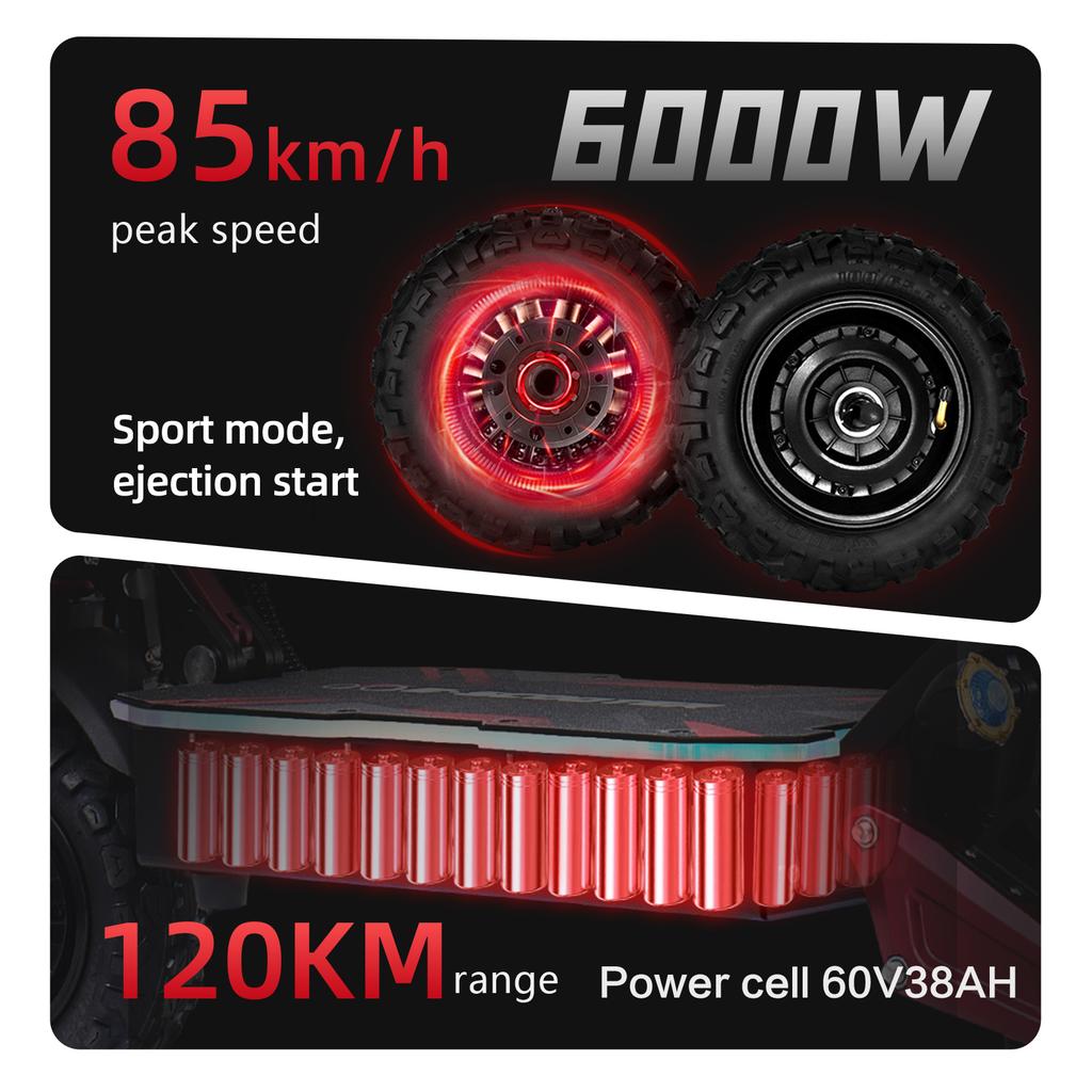 BOYUEDA S5 E-Scooter 6000W Motor 60V38AH Battery Bluetooth APP Connection Electric Scooter Smart NFC Function 11" Off-Road Tire