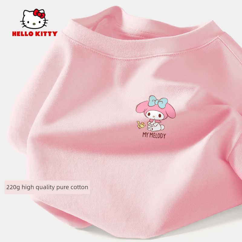 Hello Kitty Girls' Short-Sleeved T-Shirt Summer Pink Children's Base Shirt Pure Cotton Heavyweight Girls' Summer Top
