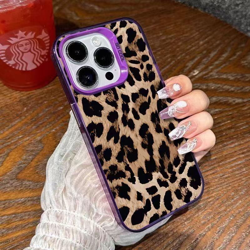 Husă de telefon cu imprimeu leopard pentru Apple iPhone 17 Pro Max, 16, 15, 14, 12, 13 - Stil european și american