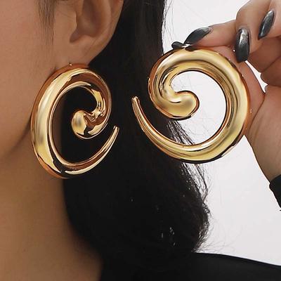 Vintage Metal Irregular Smooth Spiral Stud Earrings for Women Exaggerated Gold Color Geometric Hollow Large Earring Jewelry Gift