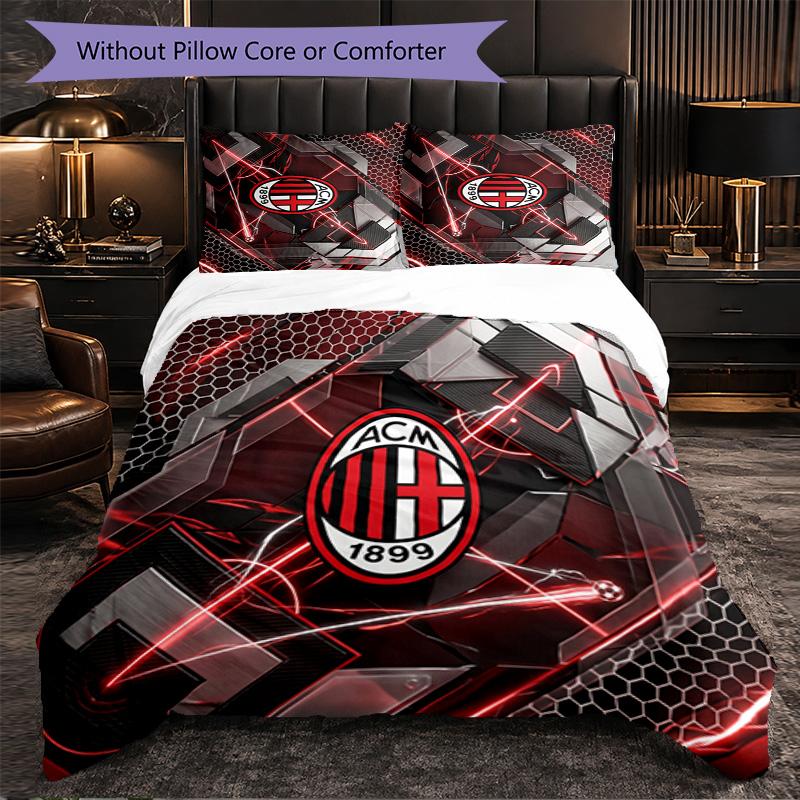 AC Milan Pattern 3?Pieces Bedding Set Soft Microfiber Duvet Cover with Pillow Cases for Bedroom