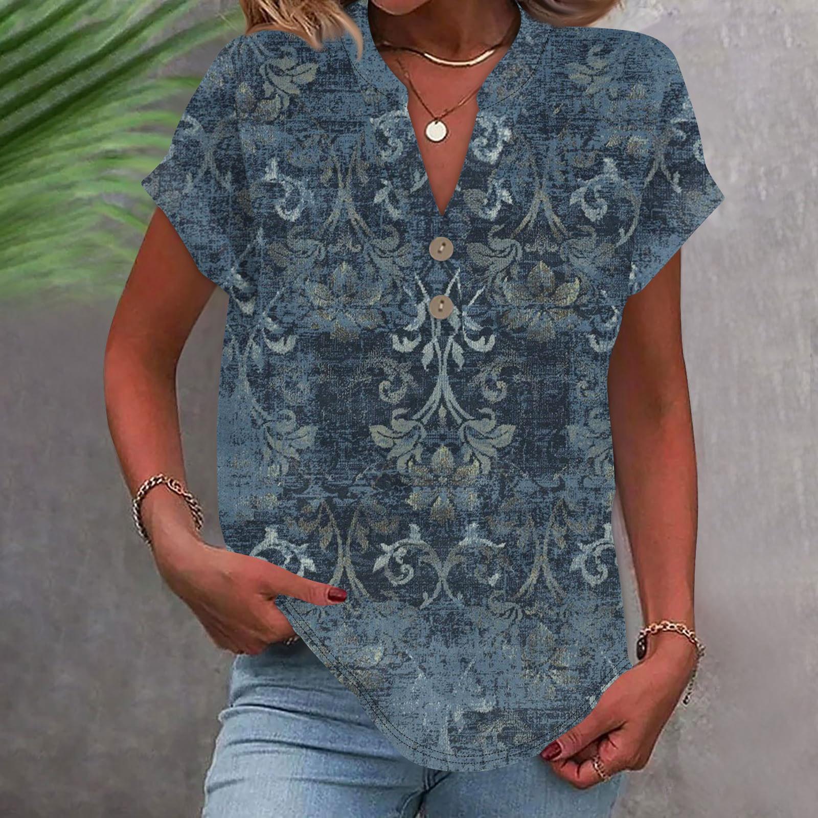 

Жіноча модна повсякденна сорочка з V-подібним вирізом і короткими рукавами, ґудзиками, футболка, топ L